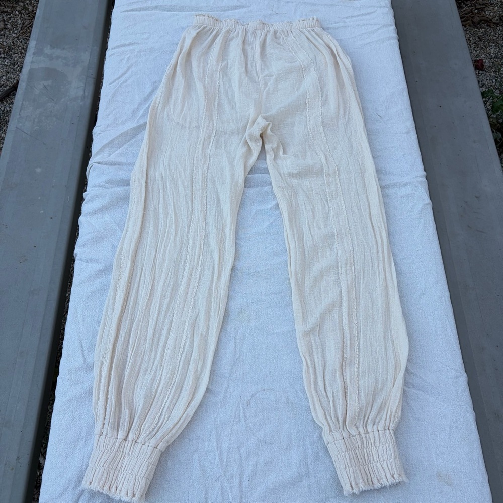 Caravana Sibinche Frayed Cotton Gauze Track Pants, Boho Semi Sheer Joggers - Picture 8 of 12